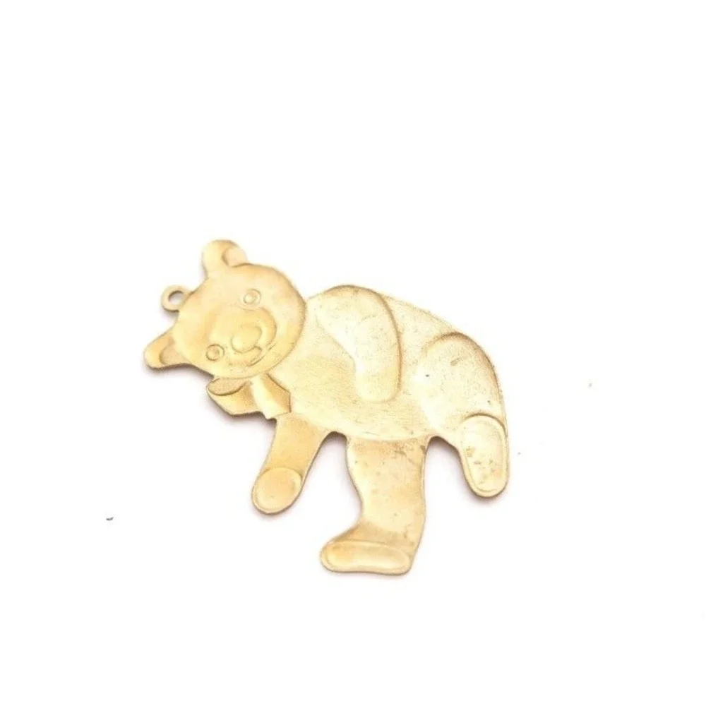 Vintage Gold Tone Teddy Bear Charm Pendant Embossed Textured Metal 2 Inch‎